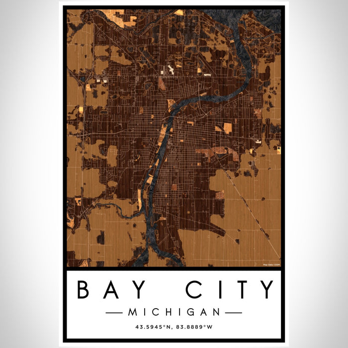 Bay City Michigan Map Print Portrait Orientation in Ember Style With Shaded Background