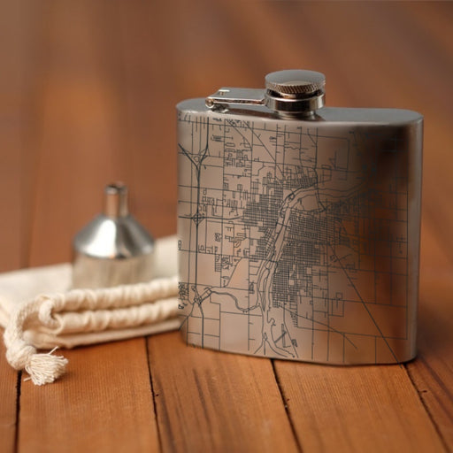 Bay City Michigan Custom Engraved City Map Inscription Coordinates on 6oz Stainless Steel Flask