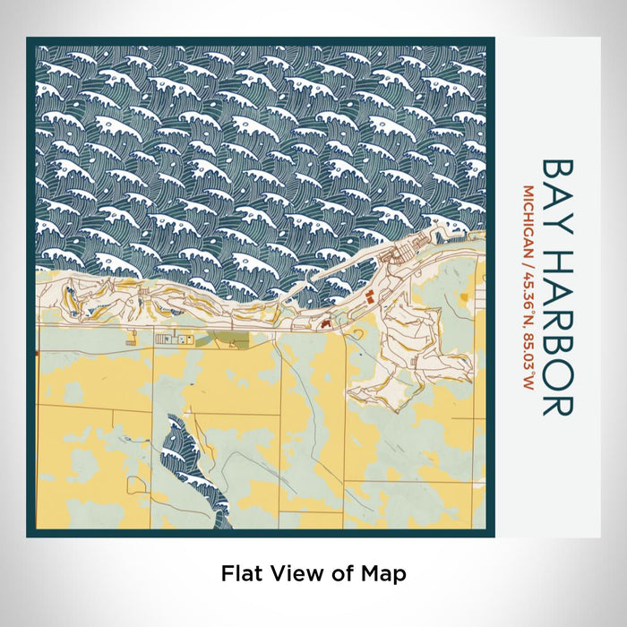 Rendered View of Bay Harbor Michigan Map on 17oz Stainless Steel Insulated Tumbler in Woodblock Map Style