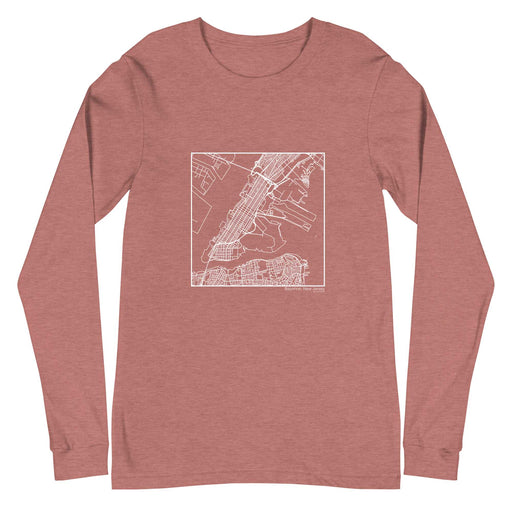 Bayonne New Jersey  Map Unisex Long-Sleeve T-shirt with City inscription in Heather Mauve