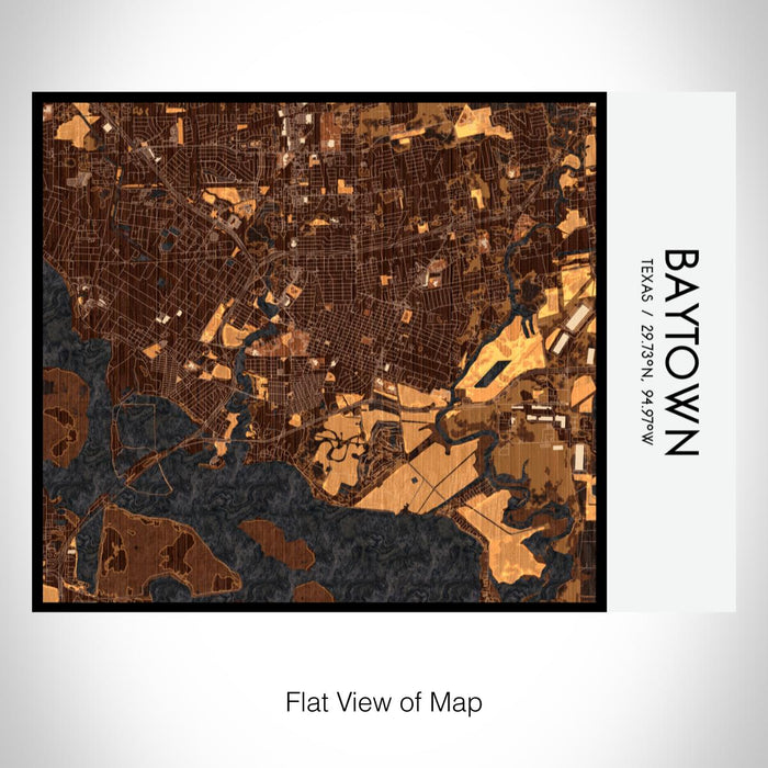 Rendered View of Baytown Texas Map on 20oz Stainless Steel Insulated Bottle with Bamboo Top with printed ember style map