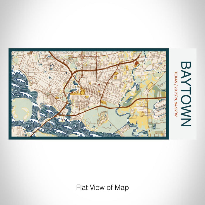 Rendered View of Baytown Texas Map on 17oz Stainless Steel Insulated Bottle with printed woodblock style map