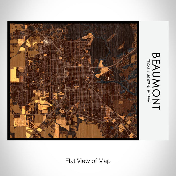 Rendered View of Beaumont Texas Map on 20oz Stainless Steel Insulated Bottle with Bamboo Top with printed ember style map