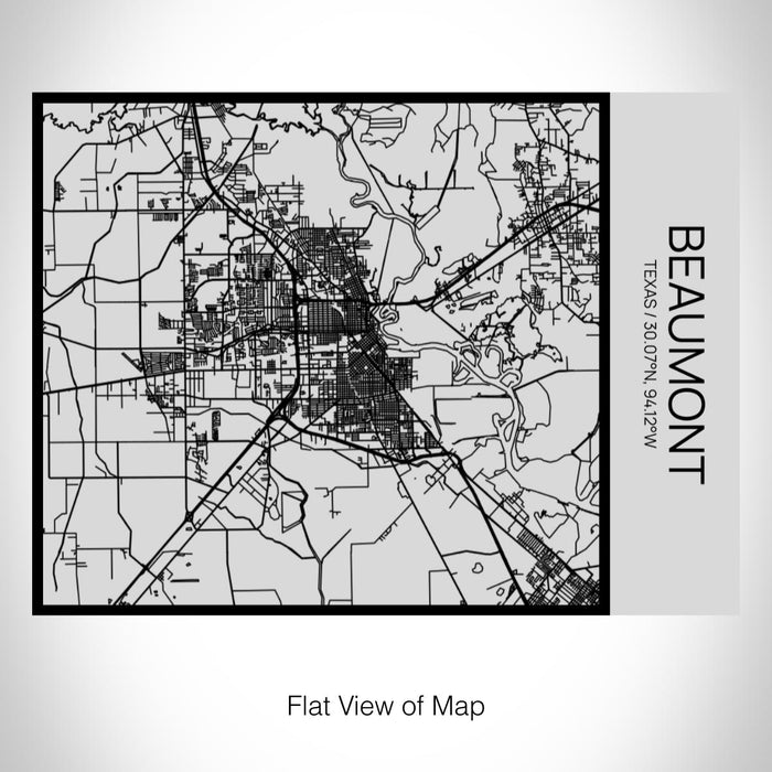 Rendered View of Beaumont Texas Map on 20oz Stainless Steel Insulated Bottle with Bamboo Top with printed Tactile Lines Map in Black