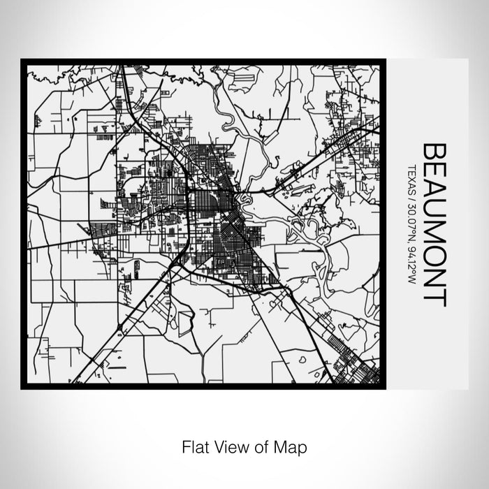 Rendered View of Beaumont Texas Map on 20oz Stainless Steel Insulated Bottle with Bamboo Top in Matte White with printed Tactile Lines Map in Black