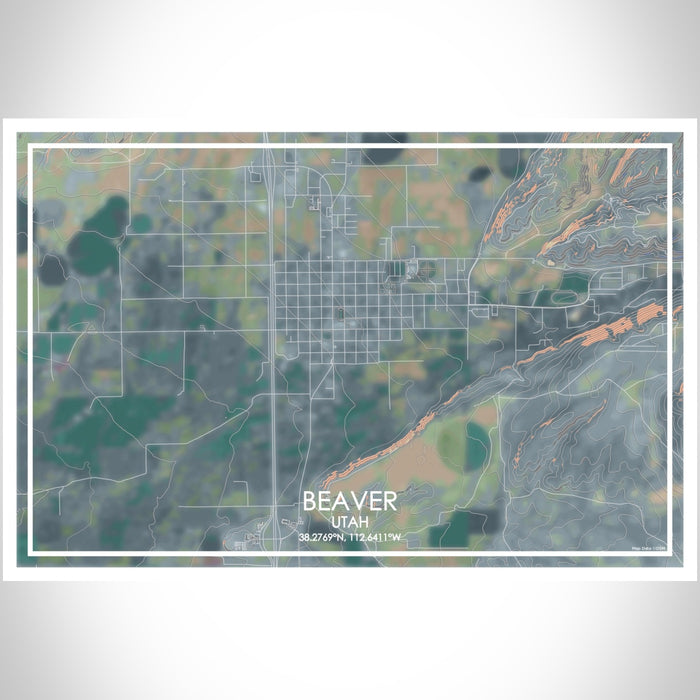 Beaver Utah Map Print Landscape Orientation in Afternoon Style With Shaded Background