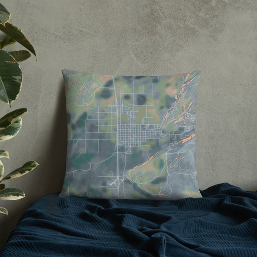 Custom Beaver Utah Map Throw Pillow in Afternoon on Bedding Against Wall