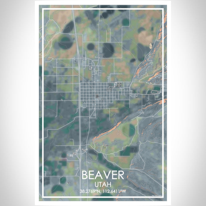 Beaver Utah Map Print Portrait Orientation in Afternoon Style With Shaded Background