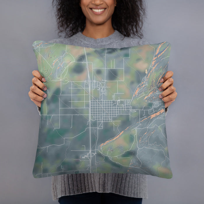 Person holding 18x18 Custom Beaver Utah Map Throw Pillow in Afternoon