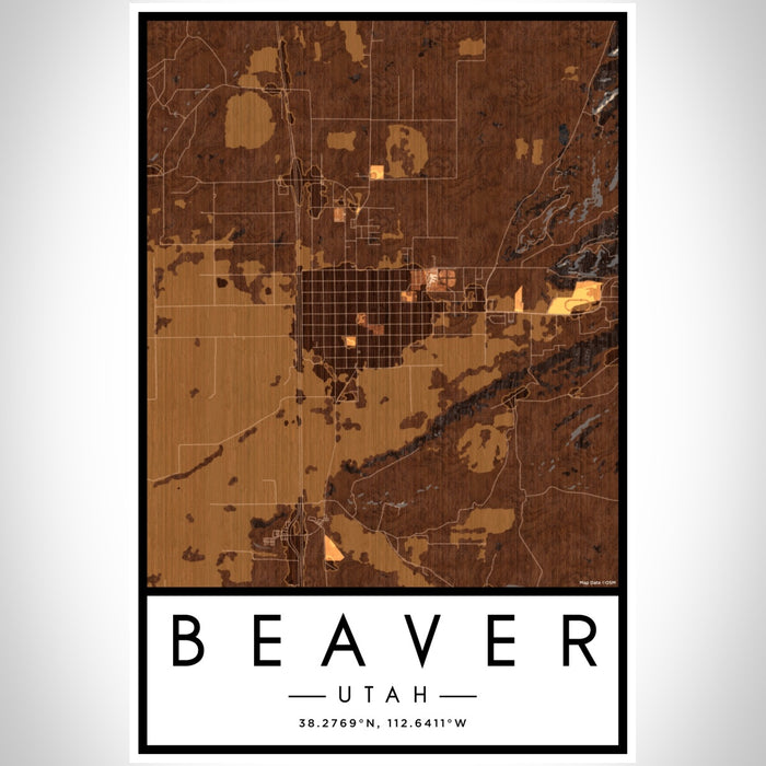 Beaver Utah Map Print Portrait Orientation in Ember Style With Shaded Background