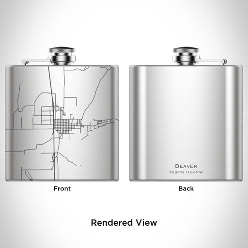 Rendered View of Beaver Utah Map Engraving on 6oz Stainless Steel Flask