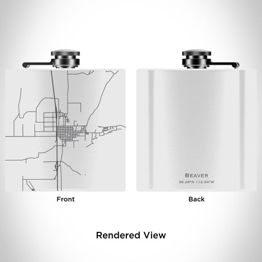 Rendered View of Beaver Utah Map Engraving on 6oz Stainless Steel Flask in White