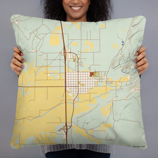Person holding 22x22 Custom Beaver Utah Map Throw Pillow in Woodblock