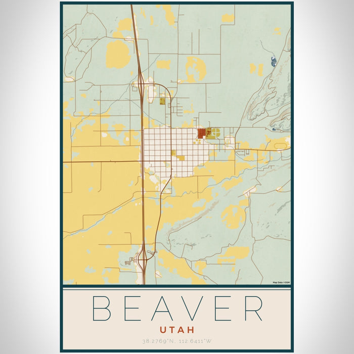 Beaver Utah Map Print Portrait Orientation in Woodblock Style With Shaded Background