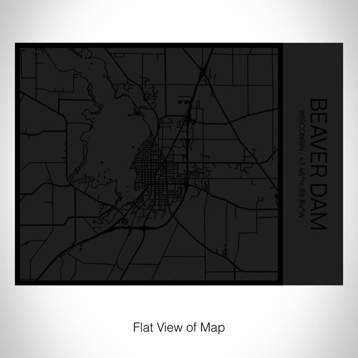 Rendered View of Beaver Dam Wisconsin Map on 20oz Stainless Steel Insulated Bottle with Bamboo Top in Matte Black with printed Tactile Lines Map in Black