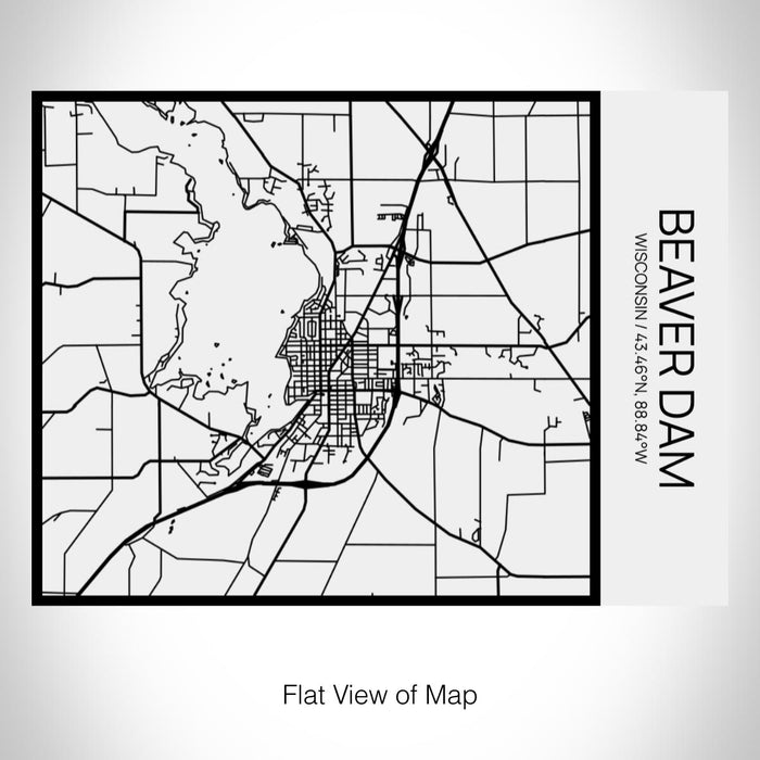 Rendered View of Beaver Dam Wisconsin Map on 20oz Stainless Steel Insulated Bottle with Bamboo Top in Matte White with printed Tactile Lines Map in Black