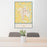 24x36 Bellefontaine Ohio Map Print Portrait Orientation in Woodblock Style Behind 2 Chairs Table and Potted Plant