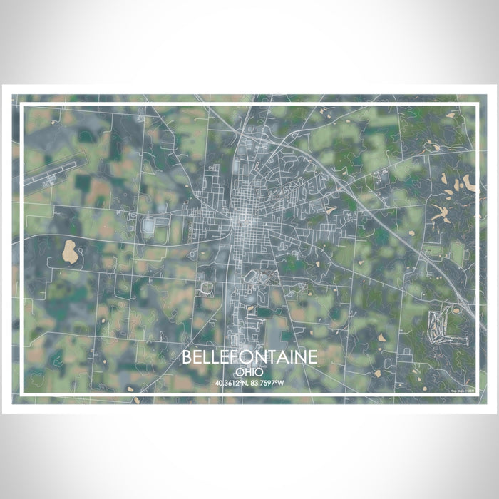 Bellefontaine Ohio Map Print Landscape Orientation in Afternoon Style With Shaded Background