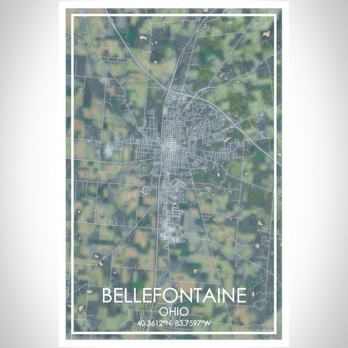 Bellefontaine Ohio Map Print Portrait Orientation in Afternoon Style With Shaded Background