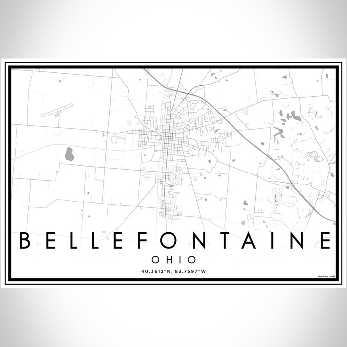 Bellefontaine Ohio Map Print Landscape Orientation in Classic Style With Shaded Background