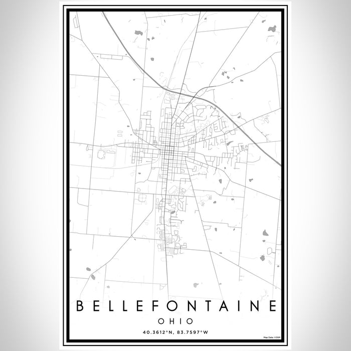 Bellefontaine Ohio Map Print Portrait Orientation in Classic Style With Shaded Background