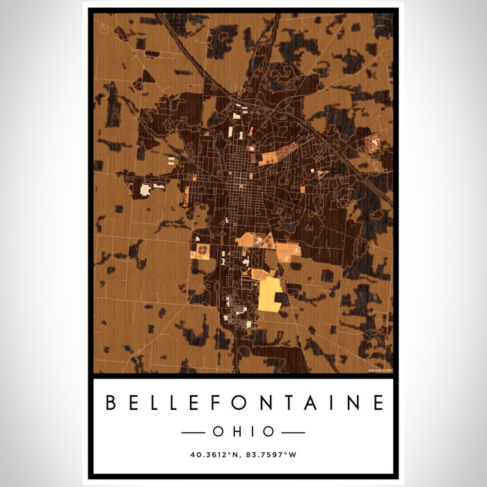 Bellefontaine Ohio Map Print Portrait Orientation in Ember Style With Shaded Background
