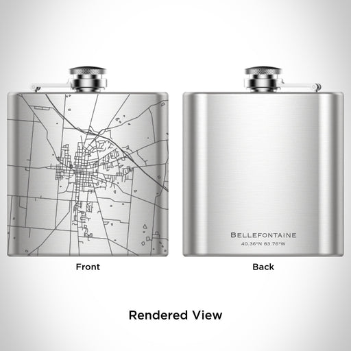 Rendered View of Bellefontaine Ohio Map Engraving on 6oz Stainless Steel Flask