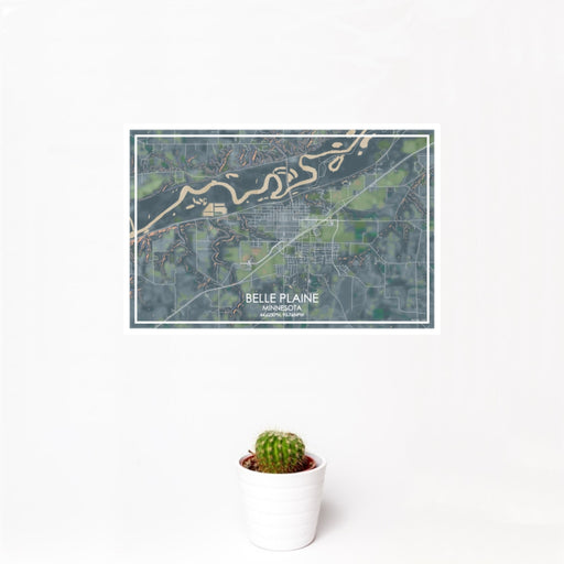 12x18 Belle Plaine Minnesota Map Print Landscape Orientation in Afternoon Style With Small Cactus Plant in White Planter