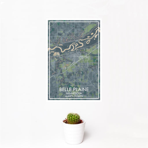 12x18 Belle Plaine Minnesota Map Print Portrait Orientation in Afternoon Style With Small Cactus Plant in White Planter