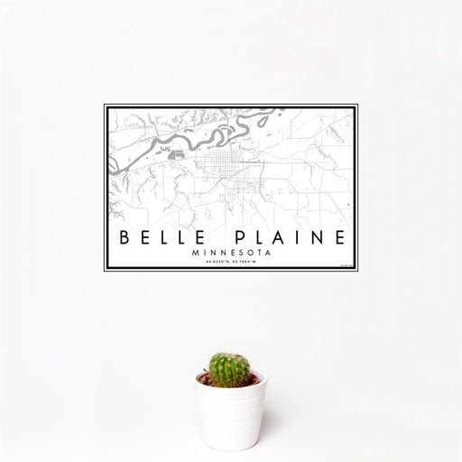12x18 Belle Plaine Minnesota Map Print Landscape Orientation in Classic Style With Small Cactus Plant in White Planter