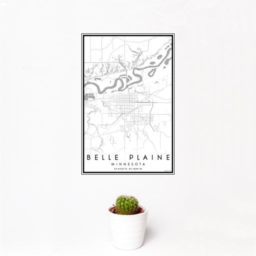 12x18 Belle Plaine Minnesota Map Print Portrait Orientation in Classic Style With Small Cactus Plant in White Planter