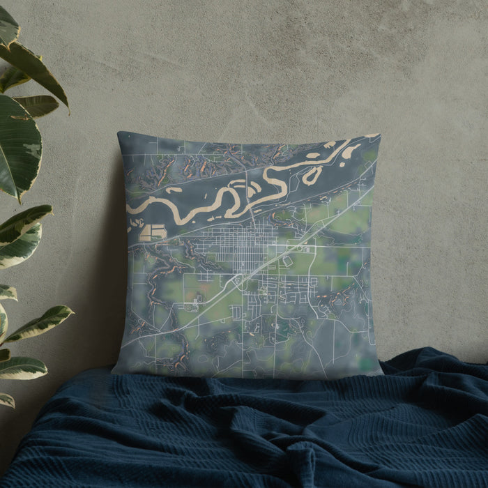 Custom Belle Plaine Minnesota Map Throw Pillow in Afternoon on Bedding Against Wall