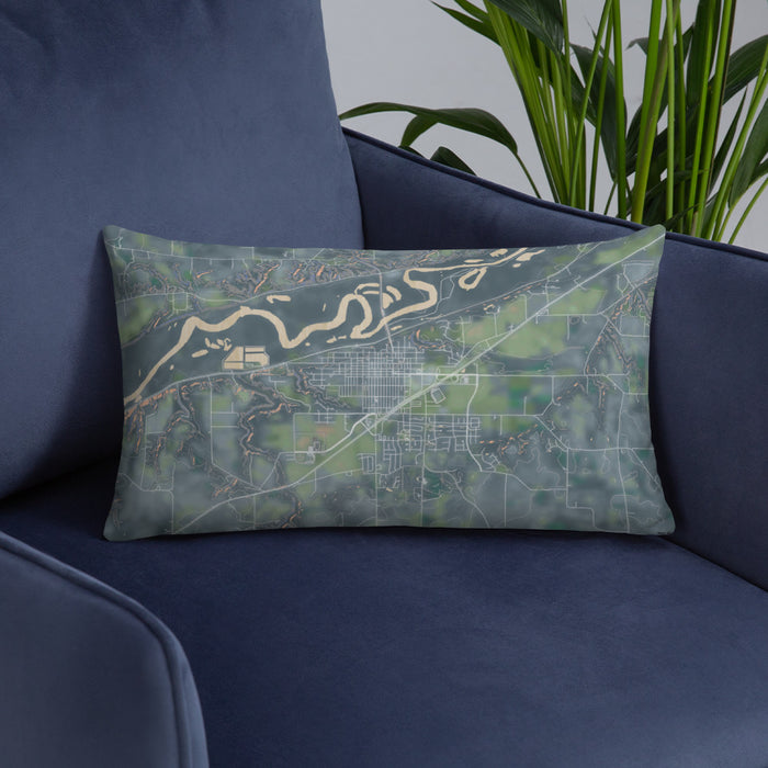 Custom Belle Plaine Minnesota Map Throw Pillow in Afternoon on Blue Colored Chair