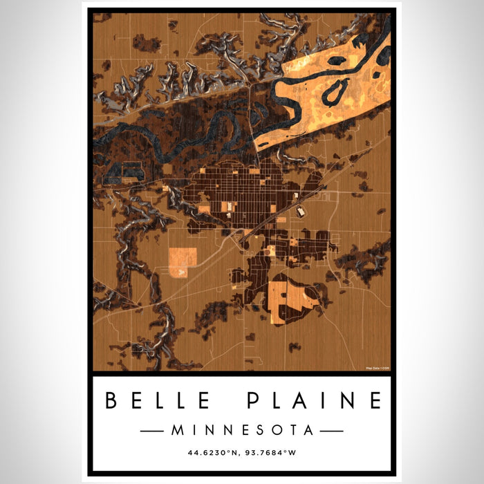 Belle Plaine Minnesota Map Print Portrait Orientation in Ember Style With Shaded Background