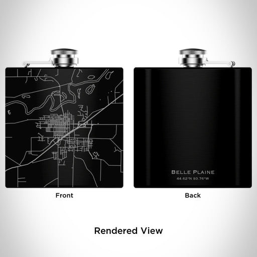 Rendered View of Belle Plaine Minnesota Map Engraving on 6oz Stainless Steel Flask in Black