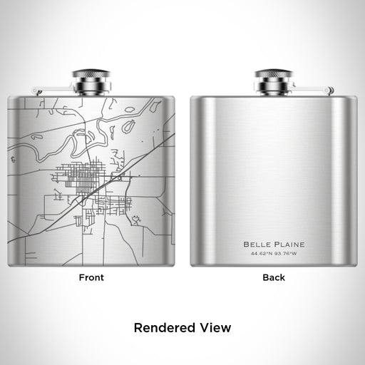 Rendered View of Belle Plaine Minnesota Map Engraving on 6oz Stainless Steel Flask