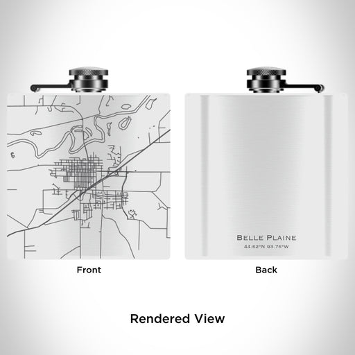 Rendered View of Belle Plaine Minnesota Map Engraving on 6oz Stainless Steel Flask in White