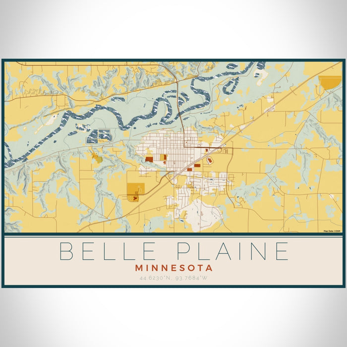 Belle Plaine Minnesota Map Print Landscape Orientation in Woodblock Style With Shaded Background