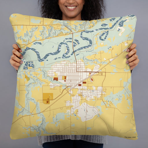 Person holding 22x22 Custom Belle Plaine Minnesota Map Throw Pillow in Woodblock