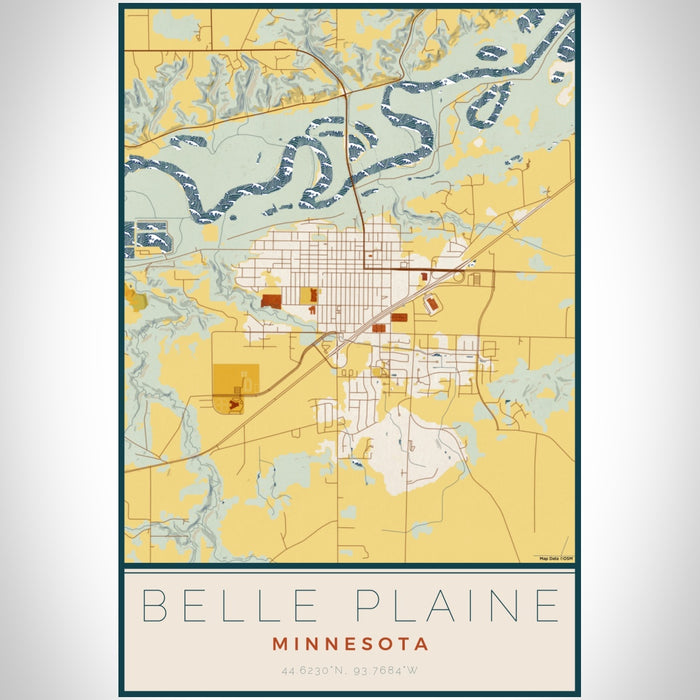 Belle Plaine Minnesota Map Print Portrait Orientation in Woodblock Style With Shaded Background