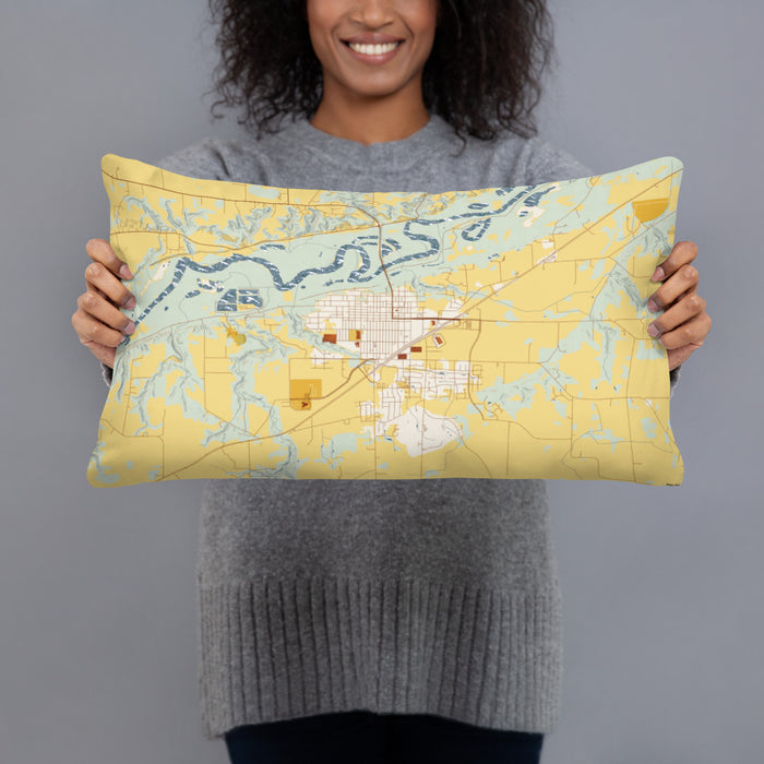 Person holding 20x12 Custom Belle Plaine Minnesota Map Throw Pillow in Woodblock