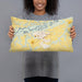 Person holding 20x12 Custom Belle Plaine Minnesota Map Throw Pillow in Woodblock
