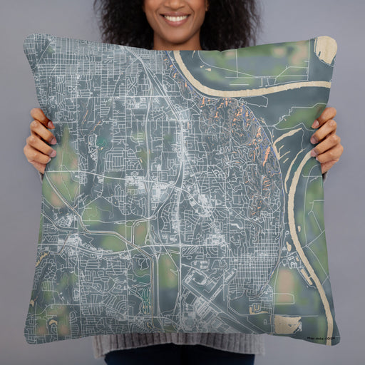 Person holding 22x22 Custom Bellevue Nebraska Map Throw Pillow in Afternoon