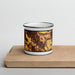 Front View Custom Bellevue Nebraska Map Enamel Mug in Ember on Cutting Board