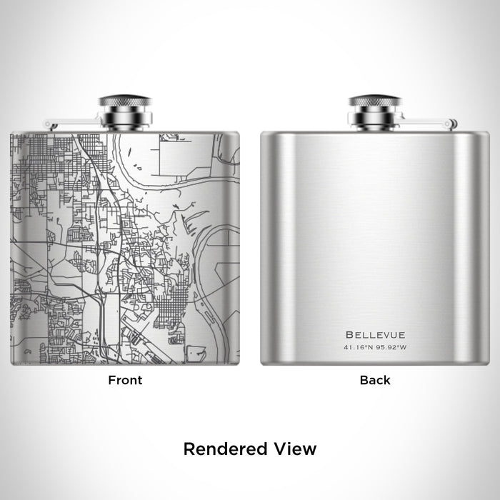 Rendered View of Bellevue Nebraska Map on 6oz Stainless Steel Flask