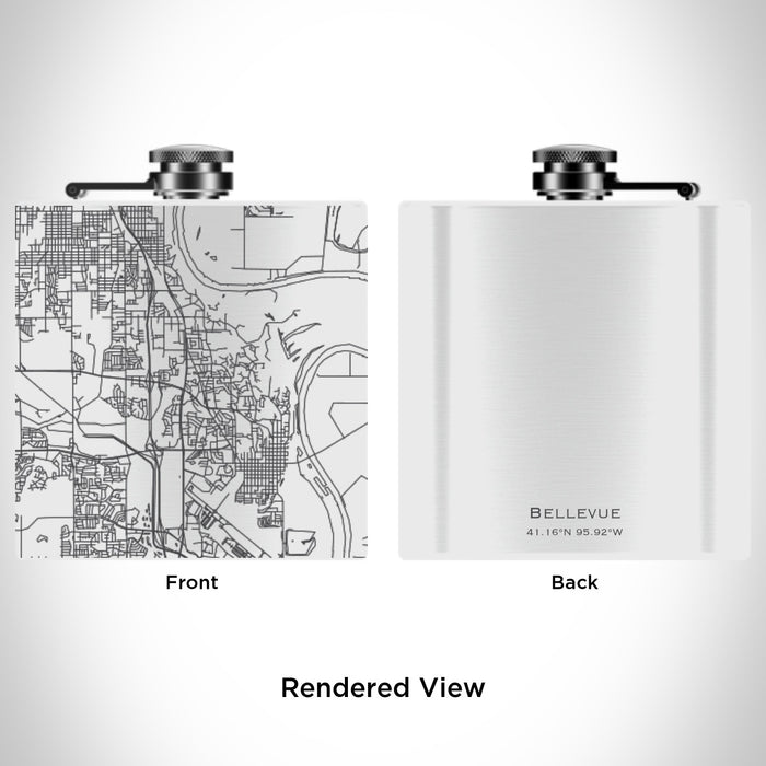 Rendered View of Bellevue Nebraska Map on 6oz Stainless Steel Flask in White