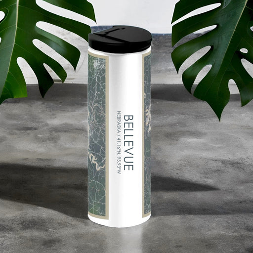 Bellevue Nebraska Custom City Map Inscription Coordinates on 17oz Stainless Steel Insulated Tumbler in Afternoon Map Style