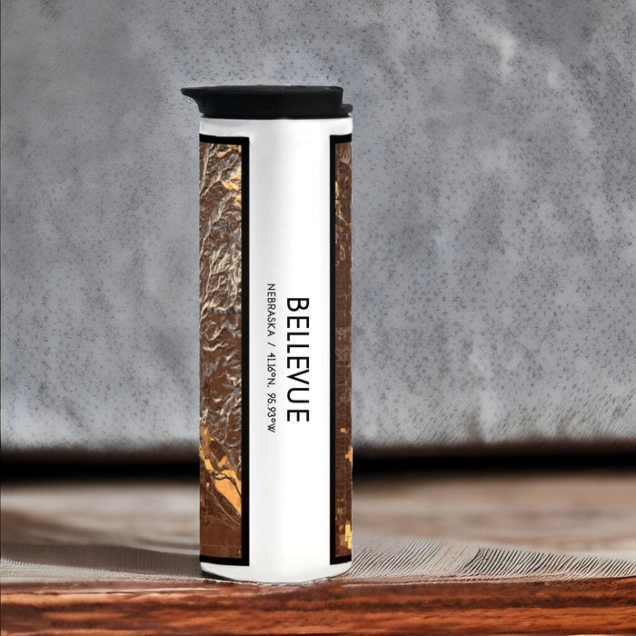 Bellevue Nebraska Custom City Map Inscription Coordinates on 17oz Stainless Steel Insulated Tumbler in Ember Map Style