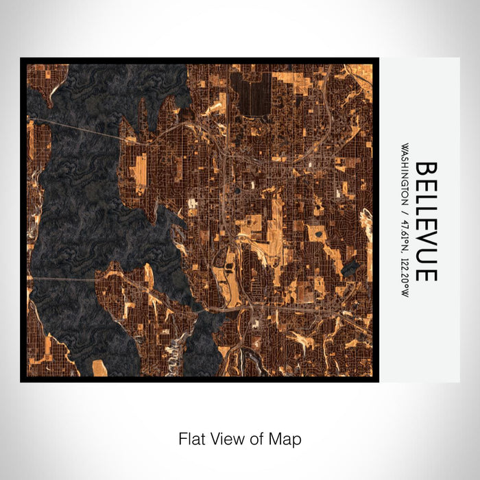 Rendered View of Bellevue Washington Map on 20oz Stainless Steel Insulated Bottle with Bamboo Top with printed ember style map