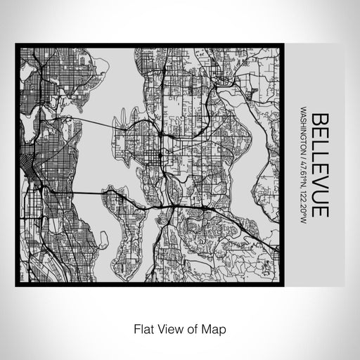 Rendered View of Bellevue Washington Map on 20oz Stainless Steel Insulated Bottle with Bamboo Top with printed Tactile Lines Map in Black